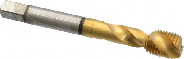 Spiral Flute Tap: 7/16-20, UNF, 2 Flute, Modified Bottoming, 2B Class of Fit, Cobalt, TiN Finish