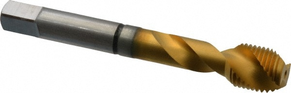 Spiral Flute Tap: 1/2-20, UNF, 2 Flute, Modified Bottoming, 2B Class of Fit, Cobalt, TiN Finish