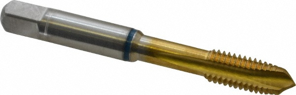Guhring 9039060080000 Spiral Point Tap: M8 x 1.25, Metric Coarse, 3 Flutes, Plug, 6H, Powdered Metal, TiN Finish Image