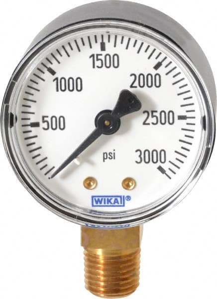 Wika 4253019 Pressure Gauge: 2" Dial, 0 to 3,000 psi, 1/4" Thread, NPT, Lower Mount 