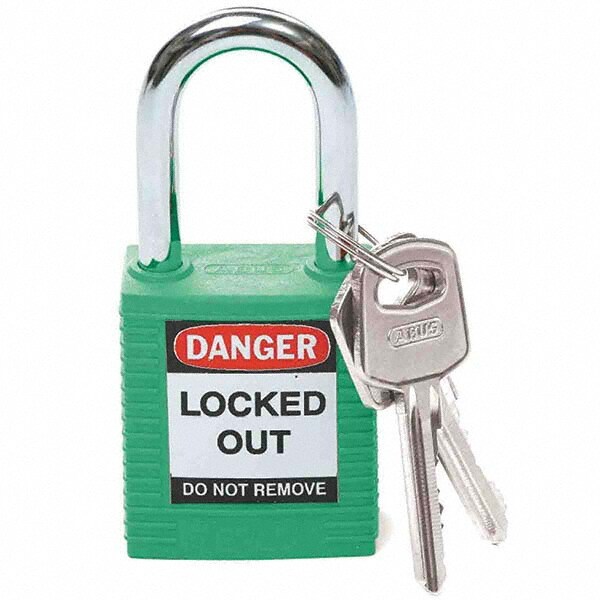 Lockout Padlock: Keyed Different, Key Retaining, Nylon, Steel Shackle, Green