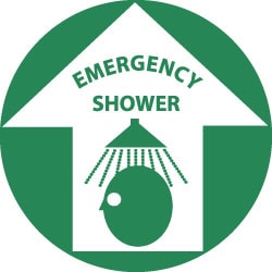 First Aid Adhesive Backed Floor Sign: Round, Vinyl, ''EMERGENCY SHOWER''