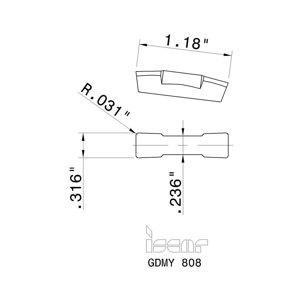 Iscar - Grooving Insert: GDMY808Y IC20, Solid Carbide - 60755212