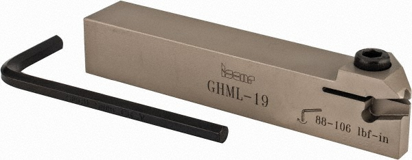 Iscar 0.189" Max Depth, 1/4" Max Width, External Left Hand Indexable Grooving Toolholder - 4.4" OAL, 3/4" x 3/4" Shank, Uses GI.. Inserts, GHM