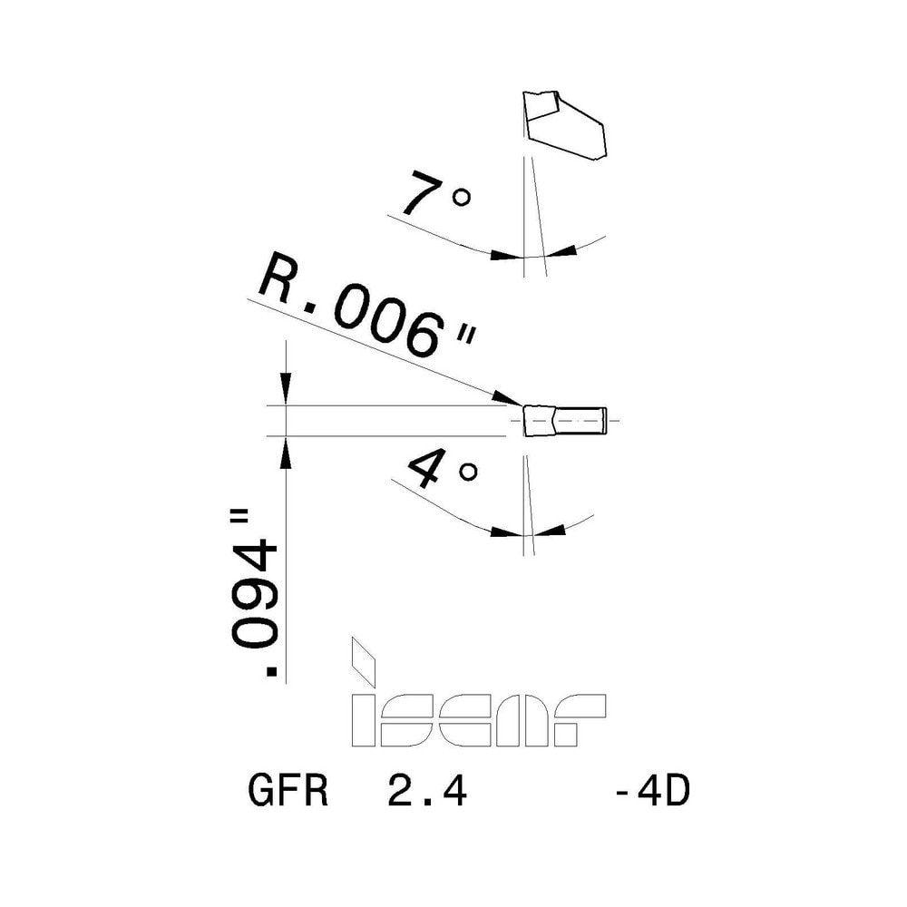 Iscar - Cutoff Insert: GFR 2.4 4D IC-20, Carbide, 2.4 mm Cutting