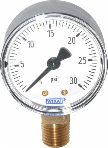 Wika 4252927 Pressure Gauge: 2" Dial, 0 to 30 psi, 1/4" Thread, NPT, Lower Mount 