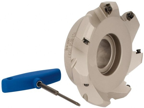 Iscar 3100390 5" Cut Diam, 1-1/2" Arbor Hole, 0.26" Max Depth of Cut, 45° Indexable Chamfer & Angle Face Mill 