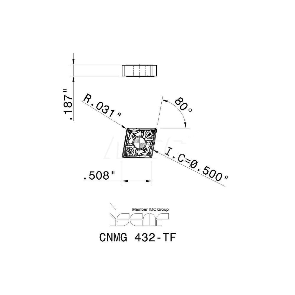 Iscar - Turning Insert: CNMG 432-TF IC907, Solid Carbide