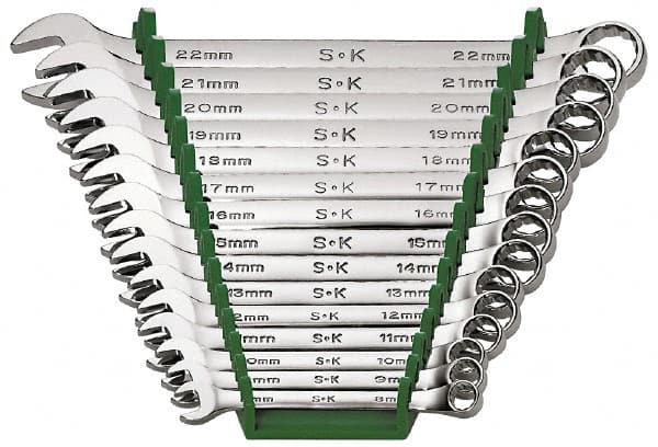 SK 86255 Combination Wrench Set: 15 Pc, 1/4 to 1" Wrench, Inch 