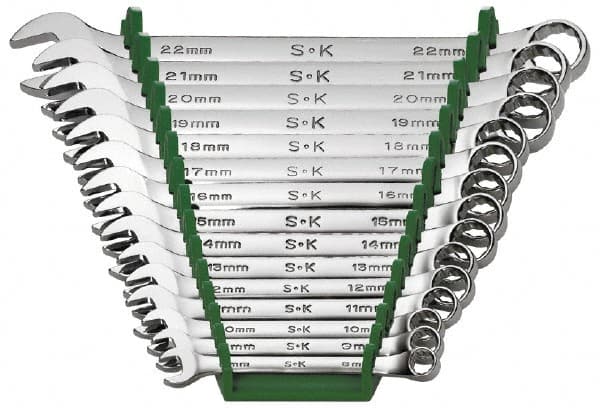 SK 86265 Combination Wrench Set: 15 Pc, 8 to 22 mm Wrench, Metric 