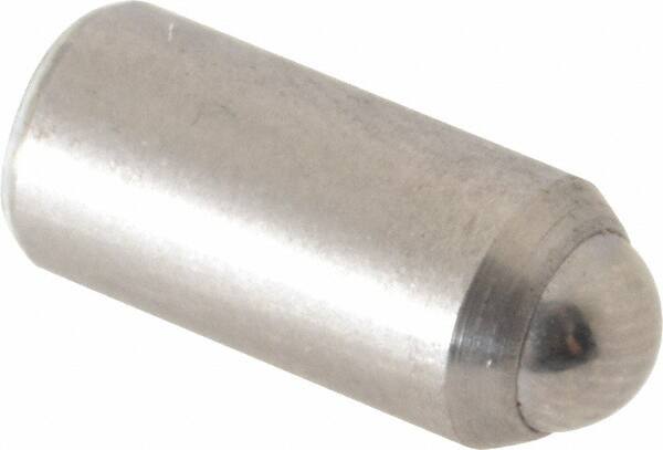 Stainless Steel Press Fit Ball Plunger: 0.25" Dia, 0.525" Long