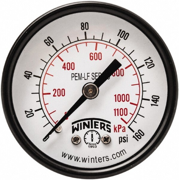 Pressure Gauge: 2" Dial, 1/8" Thread, NPT, Center Back Mount