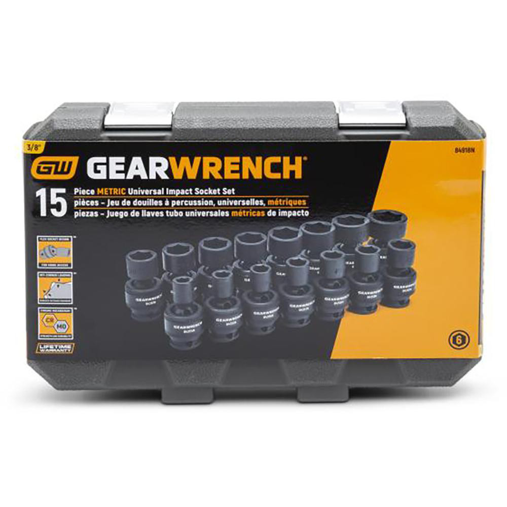GEARWRENCH Impact Standard Universal Socket Set 15 Pc, 3/8" Drive, 8