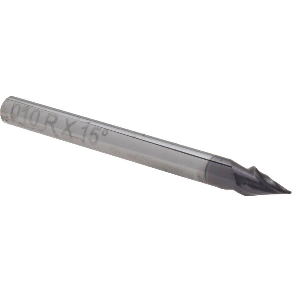 Harvey Tool Tapered End Mill: 15.00 deg per Side, 0.0200" Small Dia, 0.2050" LOC, 2 Flute, Solid Carbide, Ball End - 1/8" Shank Dia, 1-1/2" OAL