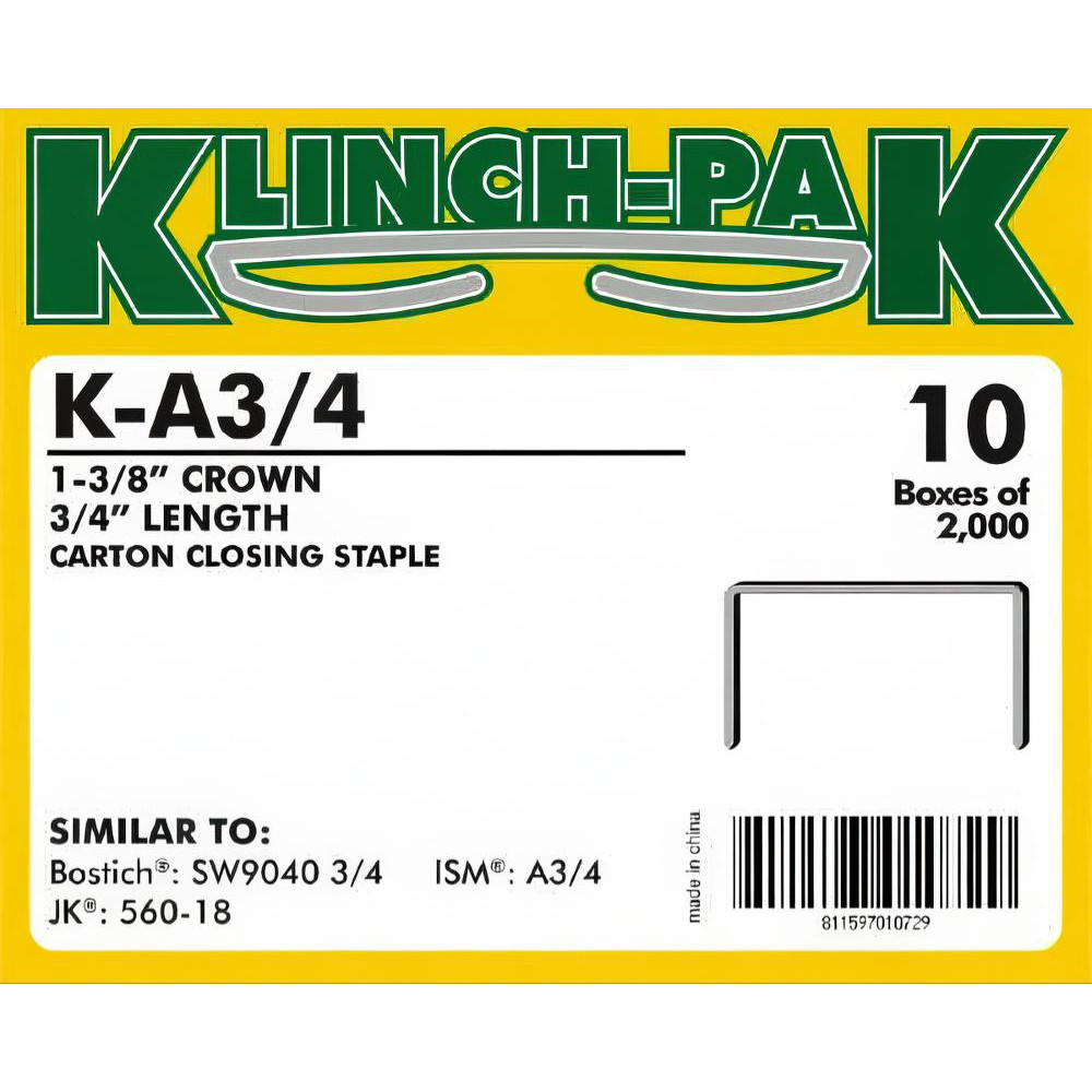 Construction Staple: 3/4" Leg Length, Wide Crown - Chisel Point, Steel