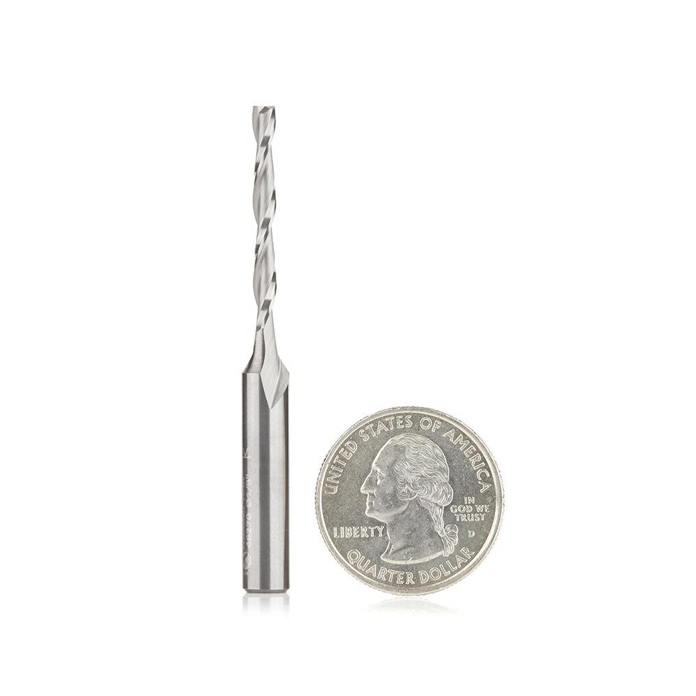 Spiral Router Bit: 0.125" Dia, 1.125" LOC, 1/4" Shank Dia, Upcut