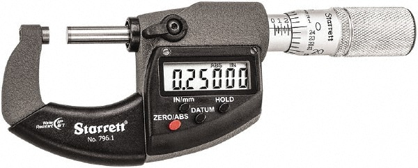 Starrett 1104 Electronic Outside Micrometer: 1", Solid Carbide Measuring Face, IP67 Image