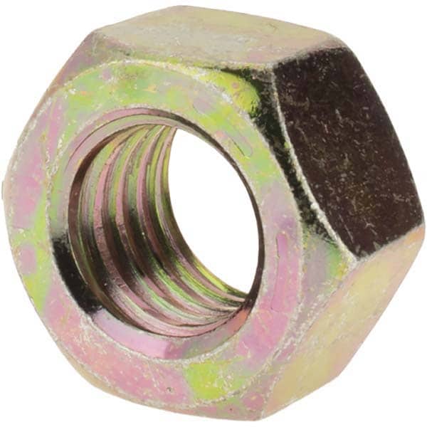 Hex Nut: 9/16-12, Grade 8 Steel, Zinc Yellow Dichromate Finish