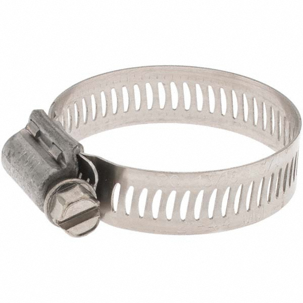 Worm Gear Clamp: SAE 20, 13/16 to 1-3/4" Dia, Stainless Steel Band