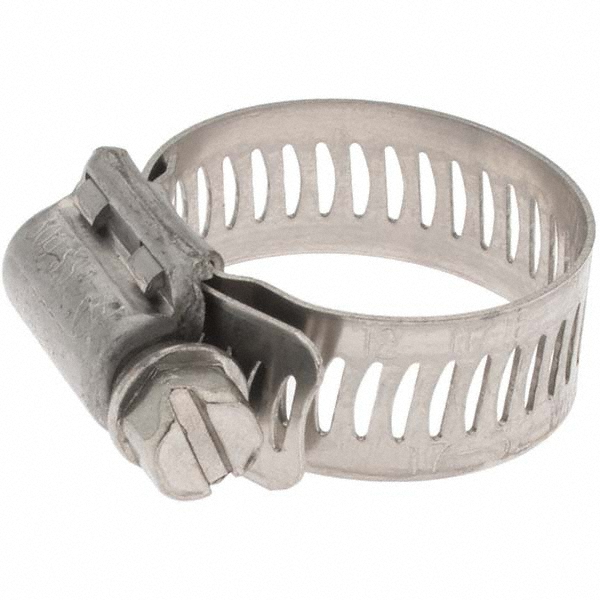 Worm Gear Clamp: SAE 12, 11/16 to 1-1/4" Dia, Stainless Steel Band