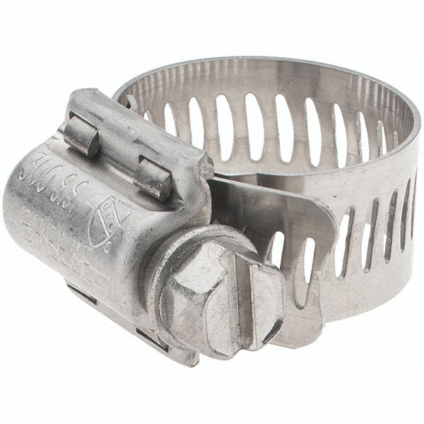 Worm Gear Clamp: SAE 10, 9/16 to 1-1/16" Dia, Stainless Steel Band