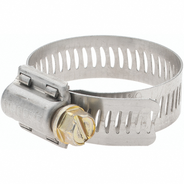 Worm Gear Clamp: SAE 20, 13/16 to 1-3/4" Dia, Stainless Steel Band