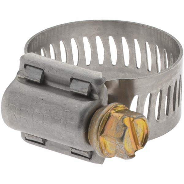Worm Gear Clamp: SAE 10, 9/16 to 1-1/16" Dia, Stainless Steel Band