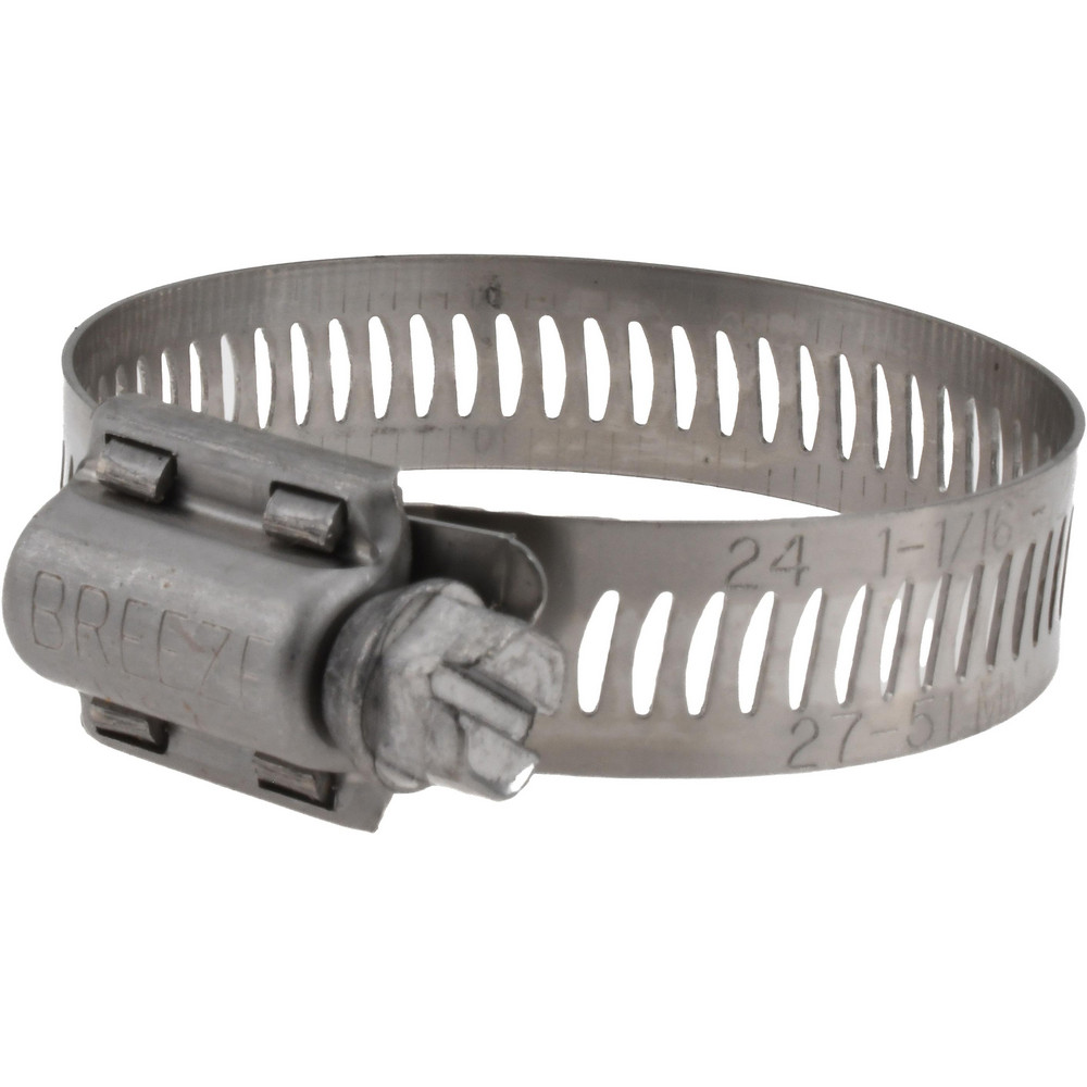 Worm Gear Clamp: SAE 24, 1-1/16 to 2" Dia, Stainless Steel Band