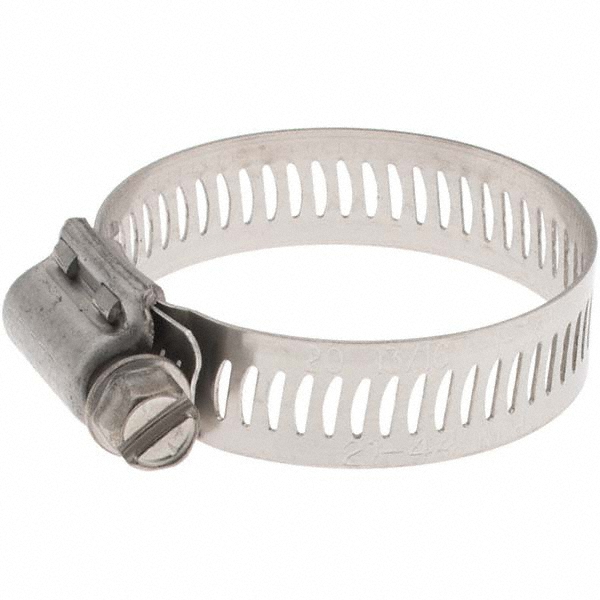 Worm Gear Clamp: SAE 20, 13/16 to 1-3/4" Dia, Stainless Steel Band
