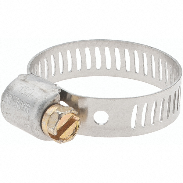 Worm Gear Clamp: SAE 10, 9/16 to 1-1/16" Dia, Stainless Steel Band