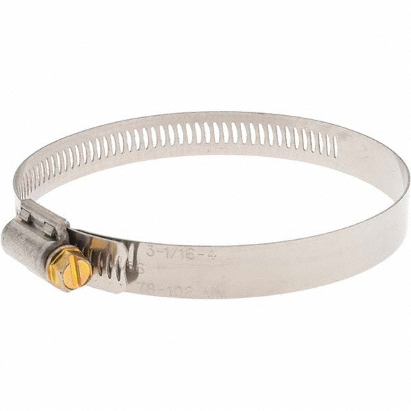 Worm Gear Clamp: SAE 56, 3-1/16 to 4" Dia, Stainless Steel Band