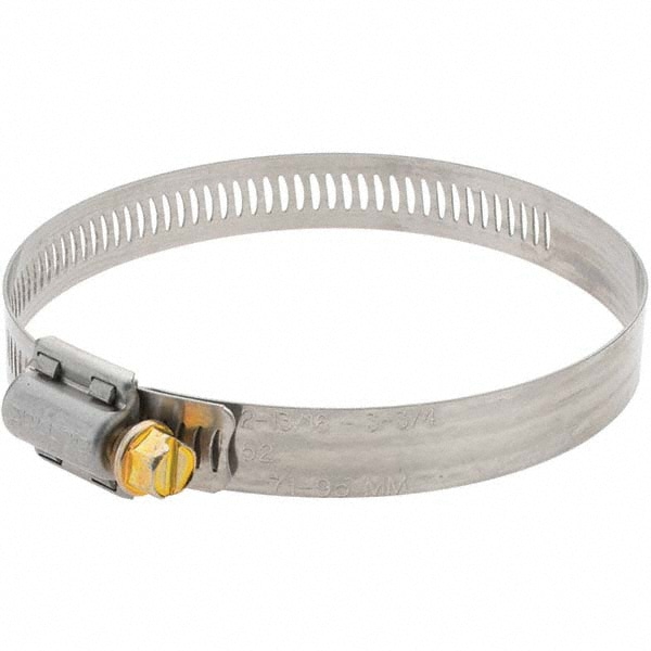 Worm Gear Clamp: SAE 52, 2-13/16 to 3-3/4" Dia, Stainless Steel Band