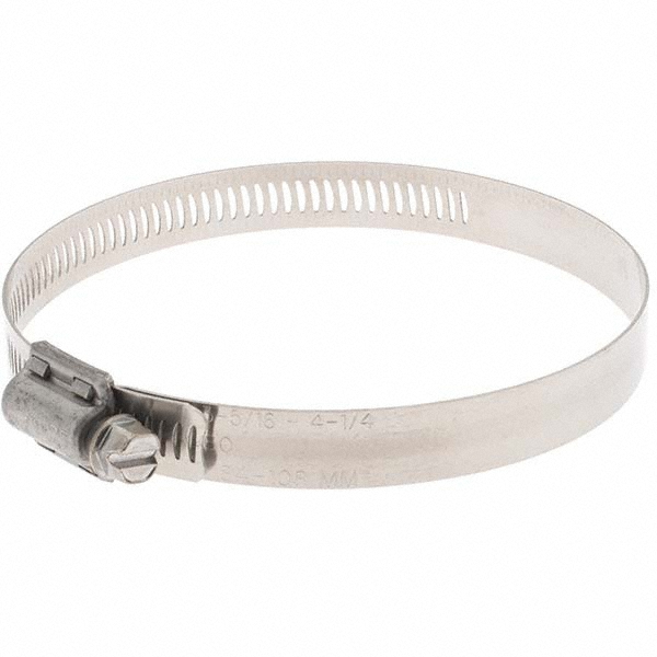Worm Gear Clamp: SAE 60, 3-5/16 to 4-1/4" Dia, Stainless Steel Band