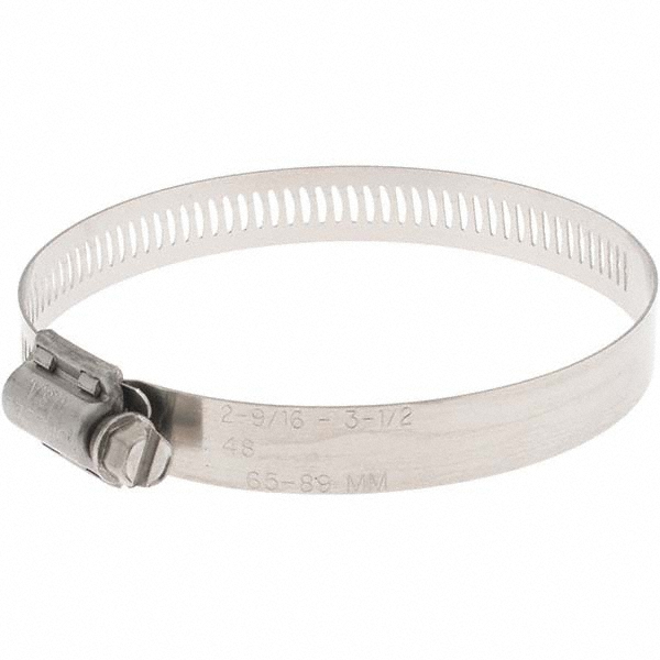 Worm Gear Clamp: SAE 48, 2-9/16 to 3-1/2" Dia, Stainless Steel Band
