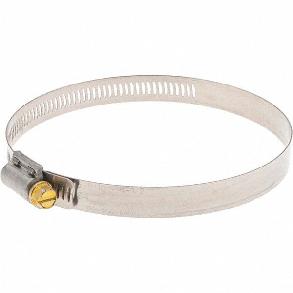 Worm Gear Clamp: SAE 64, 3-9/16 to 4-1/2" Dia, Stainless Steel Band
