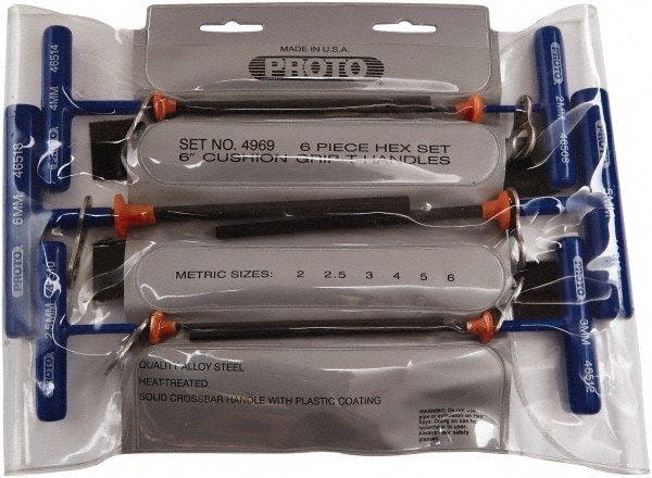 PROTO J4969-TT 6 Piece T-Handle Cushion Grip Tethered Hex Key Set Image