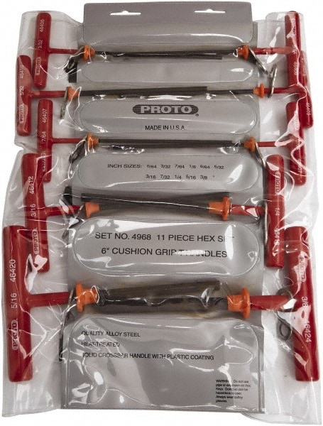 PROTO J4968-TT 11 Piece T-Handle Cushion Grip Tethered Hex Key Set Image