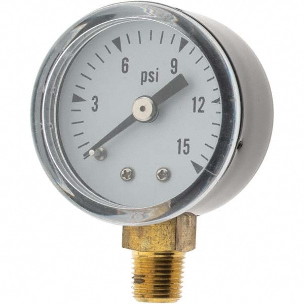 Pressure Gauge: 1-1/2" Dial, 1/8" Thread, Lower Mount