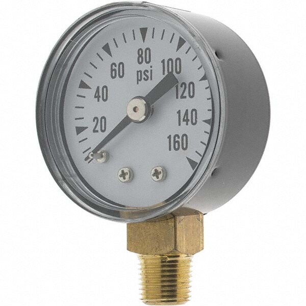 Pressure Gauge: 1-1/2" Dial, 1/8" Thread, Lower Mount