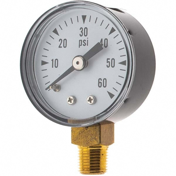 Pressure Gauge: 1-1/2" Dial, 1/8" Thread, Lower Mount