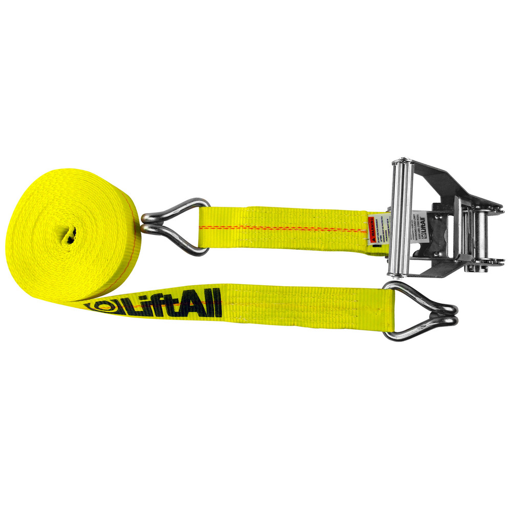 Polyester Ratchet Strap Tie Down: 27' Long, 2" Wide, 10000 lb Breaking Strength, 3300.000 lb Load Capacity - U-Hook