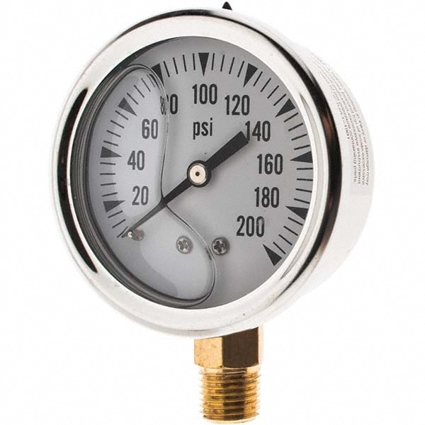 Pressure Gauge: 2-1/2" Dial, 1/4" Thread, NPT