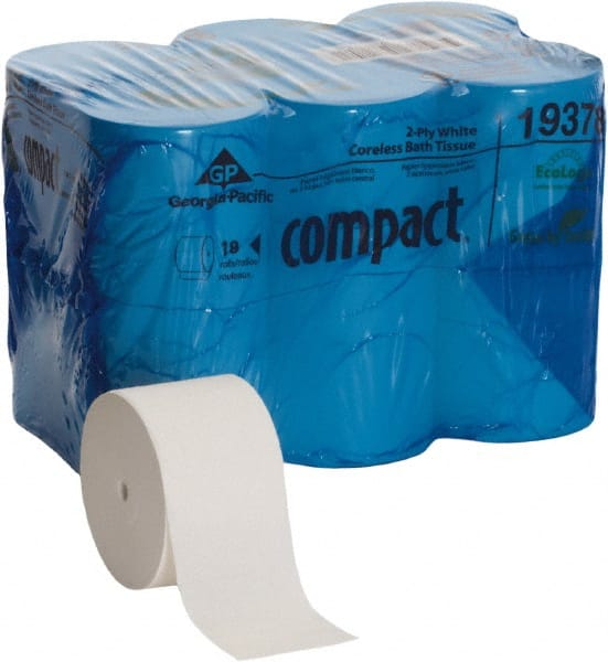 Bathroom Tissue: Coreless Roll, Recycled Fiber, 2-Ply, White