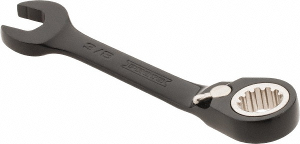 Combination Wrench: 3/8" Head Size, 15 deg Offset - 3-3/4" OAL, Steel, Chrome Finish, Tether Capable