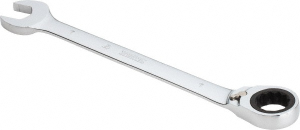 Combination Wrench: 1" Head Size, 15 deg Offset - 12-3/4" OAL, Steel, Chrome Finish, Tether Capable