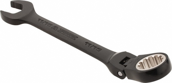 Combination Wrench: 11/16" Head Size, 15 deg Offset - 7" OAL, Steel, Chrome Finish, Tether Capable