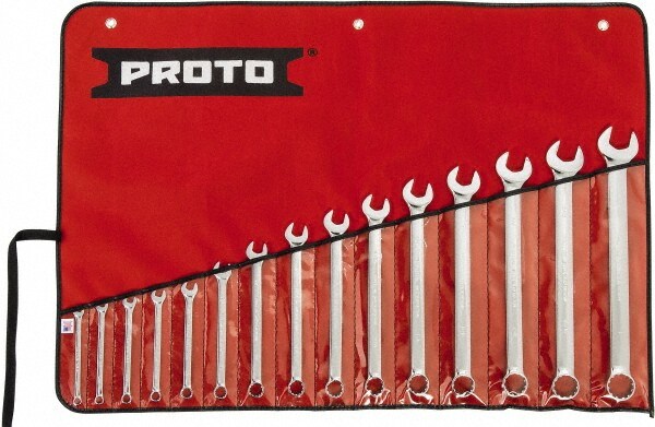 Spline Combination Wrench Set: 15 Pc, Inch