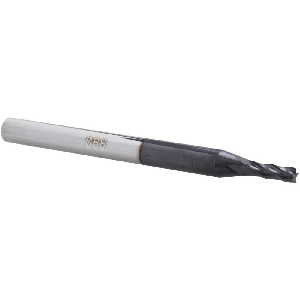 Accupro Miniatures Square End Mill: 0.0680" Dia, 0.2040" LOC, 4 Flute, Solid Carbide - 1.5000" OAL, 0.1250" Shank Dia, 30 deg Helix, AlTiN+ Finish, Single End, Series 547