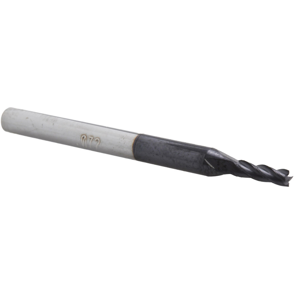 Accupro Miniatures Square End Mill: 0.0720" Dia, 0.2160" LOC, 4 Flute, Solid Carbide - 1.5000" OAL, 0.1250" Shank Dia, 30 deg Helix, AlTiN+ Finish, Single End, Series 547