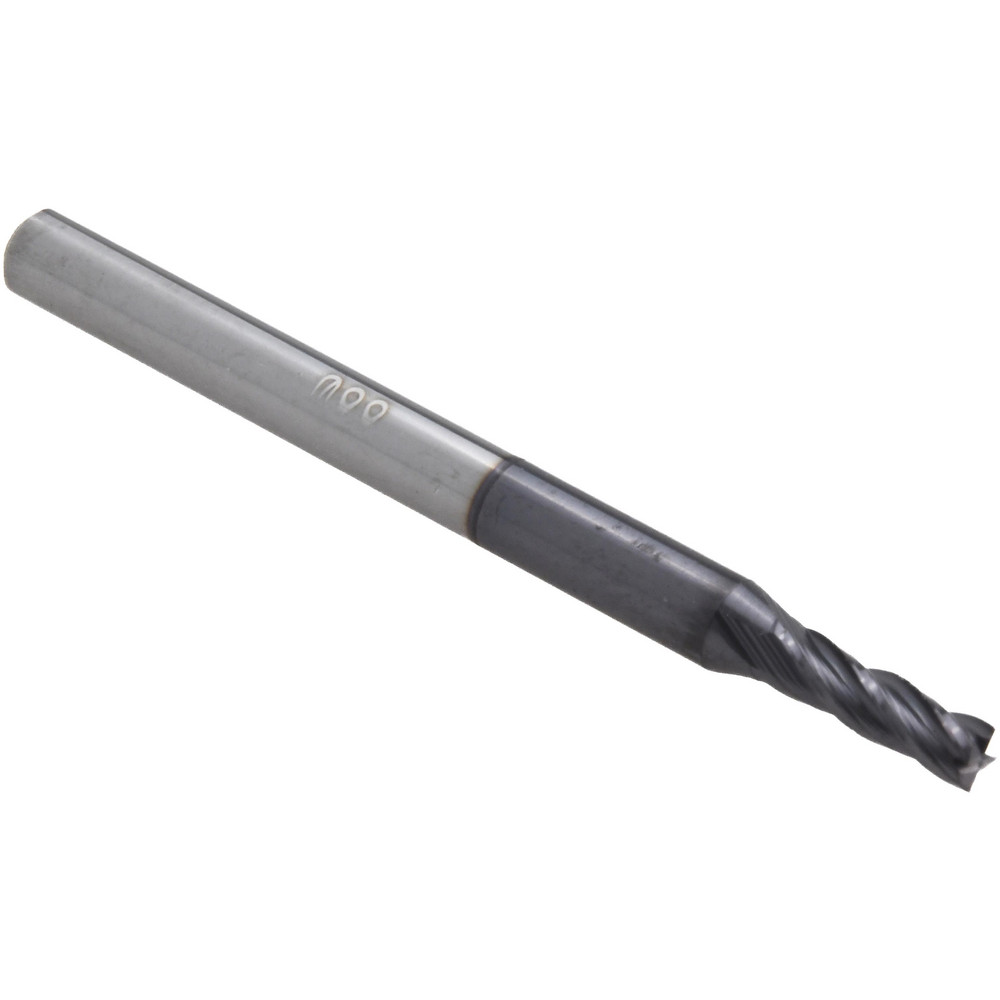 Accupro Miniatures Square End Mill: 0.0880" Dia, 0.2640" LOC, 4 Flute, Solid Carbide - 1.5000" OAL, 0.1250" Shank Dia, 30 deg Helix, AlTiN+ Finish, Single End, Series 547